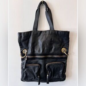 Latico RARE Medium Leather with suede trimmings Elegant Black Leather Tote Bag